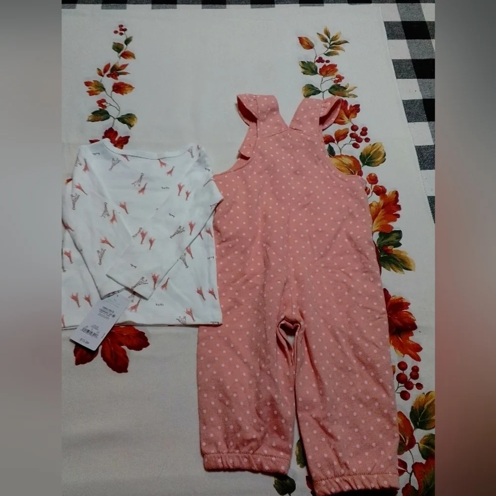 NWT Carter's pink overalls and shirt set
